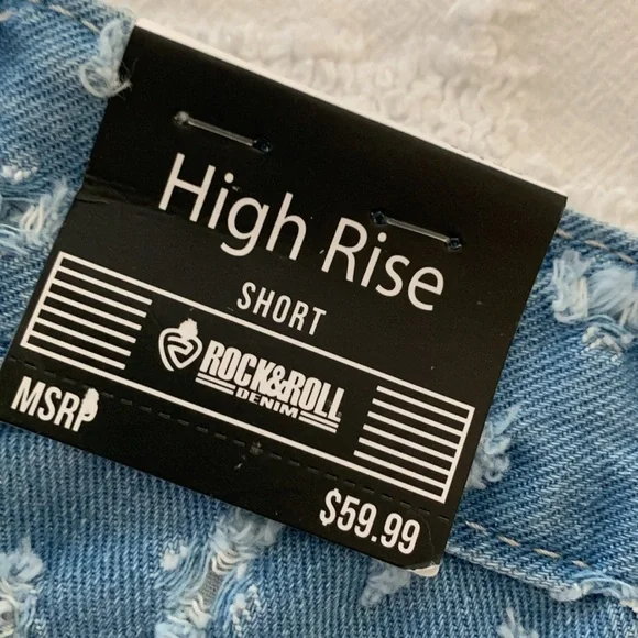 ROCK&ROLL DENIM HIGH RISE HOLEY SHORTS WITH RAW HEM - Picture 4 of 9